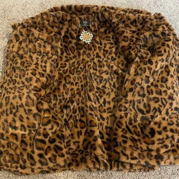 Dressed in LALA Blue Jean Jacket with Leopard Trim - Picture 2 of 4